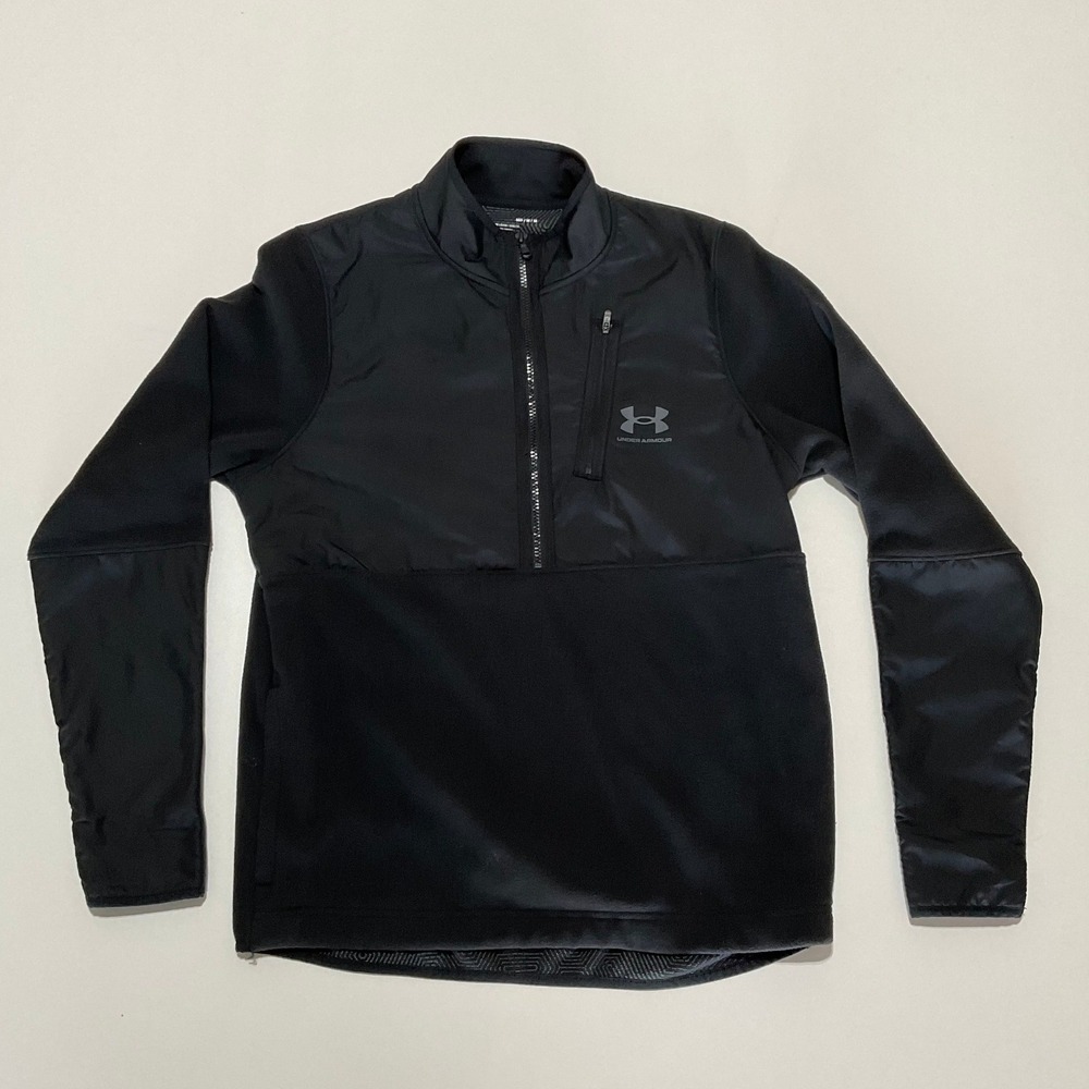 Under Armour Mens 1/2 Zip Fleece Pullover Jacket Black Medium Hybrid Activewear